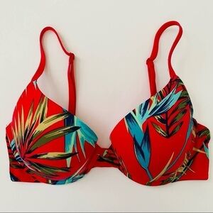 PINK Victoria’s Secret Wear Everywhere Push-Up Bra‎ 32B Red Tropical Palm Print